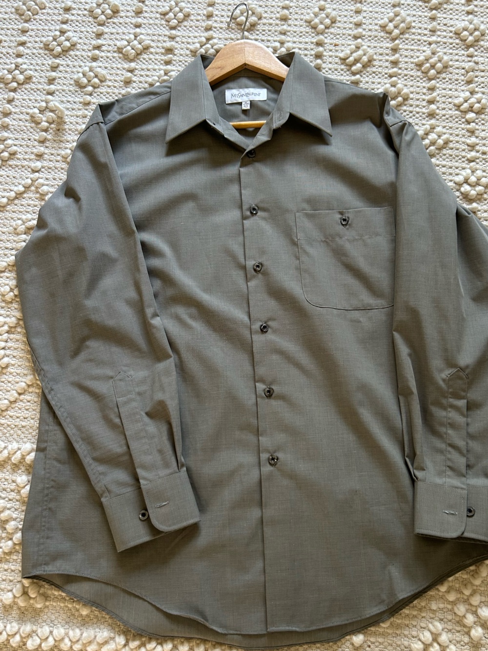 Yves NWOT  Saint Laurent Olive Green Men's Long-Sleeve Button Shirt